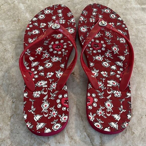 COACH Floral Red Flip Flops Size 8 - Picture 4 of 6